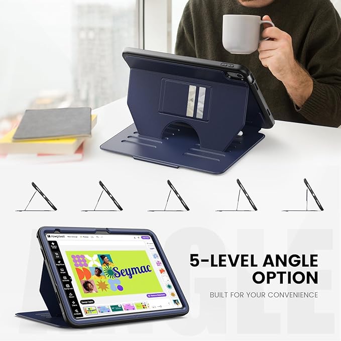 Case for iPad (A16) 11th/10th Generation 11''/10.9'' 2025/2022: Shockproof Protective Cover with Auto Wake/Sleep Strong Magnetic Multi-Angles Stand Pencil Holder Card Slot Blue