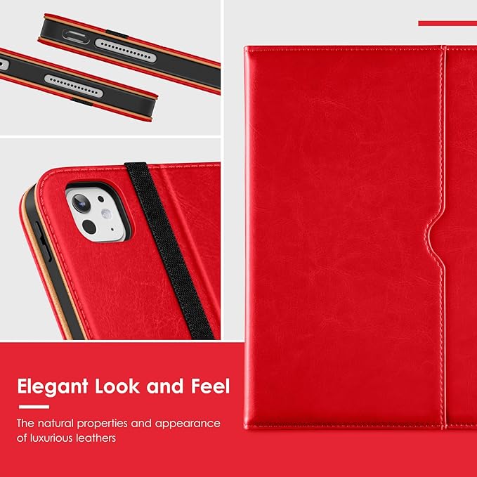 VIKESI Case for iPad Pro 13-inch M5 or M4 Released in 2025 or 2024 Leather Stand Cover with Apple Pencil Holder Auto Wake/Sleep Multiple Viewing Angles Built in Hand Strap &amp PocketBright Red