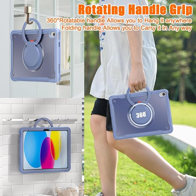 Batianda Ultimate Protective Case for New iPad 11th Generation 11 inch 2025 A16 Chip Sturdy Rugged Shockproof Silicone Tablet Cover with 360° Rotatable Ring Kickstand &amp Pencil Holder Lavender Gre