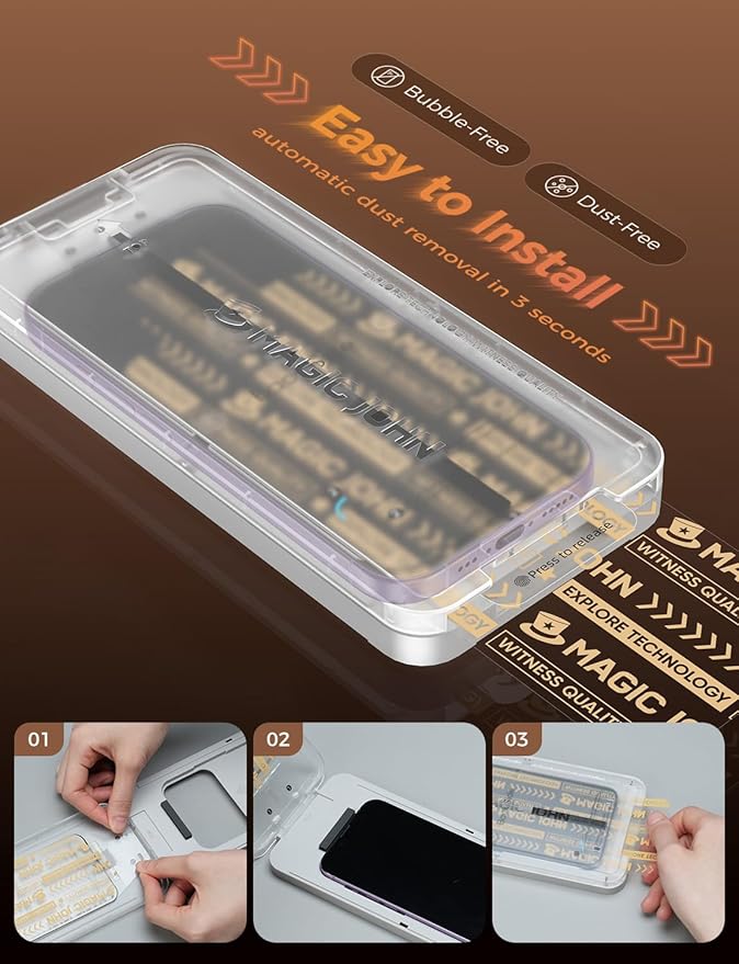 MAGIC JOHN 3rd Gen Upgraded for iPhone 17 Screen Protector 6.3 InchHD ClearShatterproof Tempered FilmAuto Dust-EliminationBubble FreeEasy Installation2 Pack