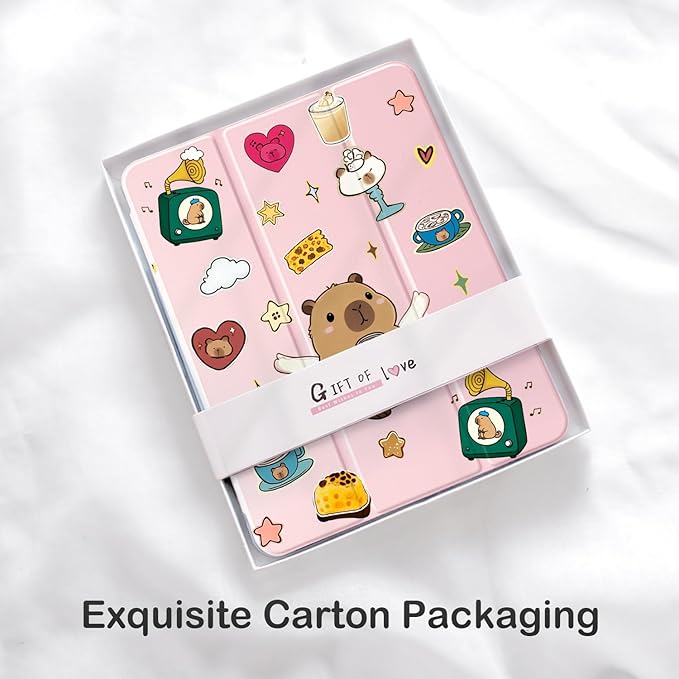 Cute Kawaii Capybara Coffee for iPad Air 11 Inch Case 7th/6th Generation (M3/M2) 2025/2024 with Pencil Holder Auto Sleep/Wake Pink Leather Clear Acrylic Back Cover