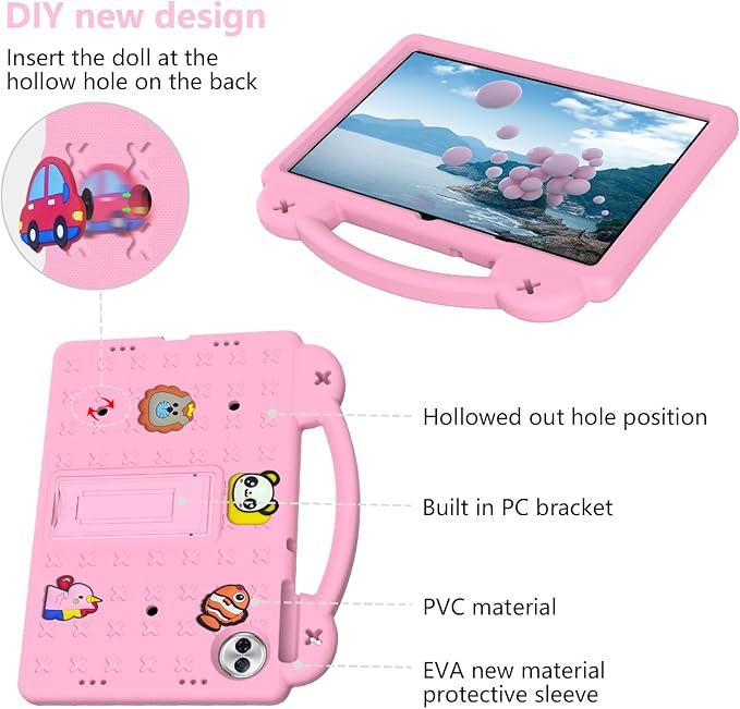 Compatible with Honor Pad 10 2025 12.1 inch Tablet Case Kids Friendly Universal Lightweight Shockproof Protective Case with Shoulder Strap &amp Stand Handle Pink