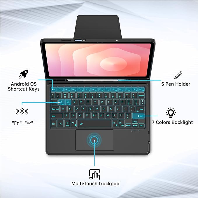 Touch Keyboard Case for Samsung Galaxy Tab S11 11 inch - Folio Combo Wireless Smart Touch Trackpad Keyboard Tablet Cover - 7 Colors Backlit Keyboard with S Pen Holder for Galaxy Tab S11 112025 Black