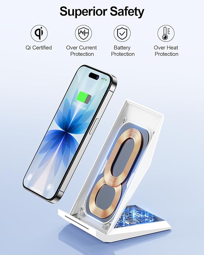 Fast Wireless Charging Stand Equipped with PD 30W Adapter High Speed Universal Charger with Extra USB-A Port Compatible with iPhone 17/16/15/14/13/12/11 for Samsung Galaxy S26/S25/S24/S23/S22
