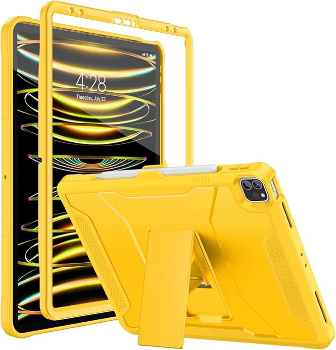 Soke Case for iPad Pro 12.9 Inch 6th/5th/4th Generation(2022/2021/2020 Release) Rugged Shockproof Protective Cover with Built-in Kickstand for Apple iPad Pro 12.9 - Lemon Yellow