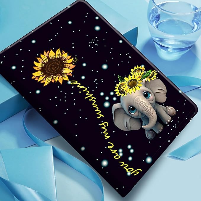 DIGTIALLL Case for iPad Air 5th/4th Generation (2022/2020 Release) 10.9/iPad Pro 11 2022/2021/2020 Release PU Leather Smart Premium Stand Protective Cover with Auto Sleep/WakeElephant Sunflower