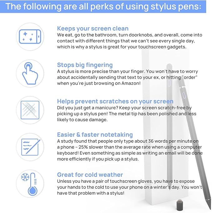 Stylus Pen for Touch Screens Active Pencil Smart Digital Pens Fine Point Stylist Compatible with iPhone iPad Pro Air Mini and Other Tablets