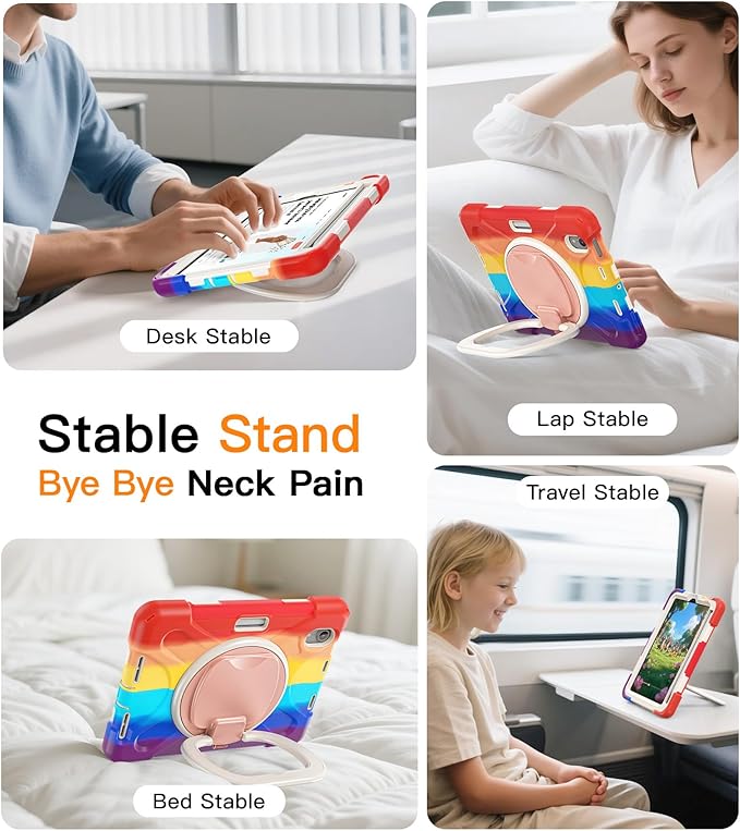 BATYUE Case for iPad mini 7 A17 Pro 2024/iPad Mini 6 2021 8.3 Inch with Pencil Holder 360 Rotating Stand Shoulder Strap Handle Grip Shockproof Rugged Case for iPad mini 7th/6th Gen Colourful Red