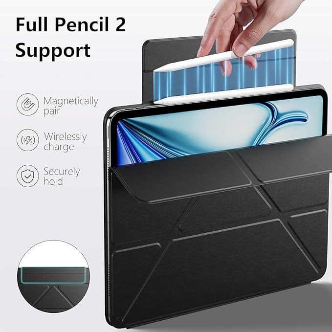 Case for iPad Air 13(M3 2025/M2 2024)&ampiPad Pro 12.9 (6th5th4th3rd Gen)Powerful Magnetic AttachmentSlim Trifold Stand CaseAuto Wake/SleepDurable Protection（Black）