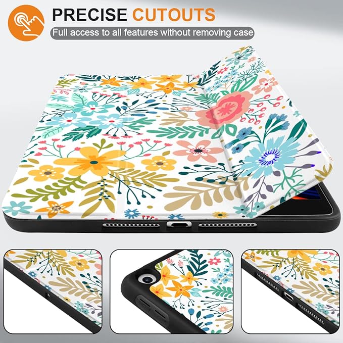 DONGKE Case Compatible with iPad 10.2 Inch 2021 2020 2019 iPad 9th/8th/7th Generation with Pencil Holder Slim Stand Protective Case with Soft TPU Back Auto Sleep/Wake Cover Colorful Floral
