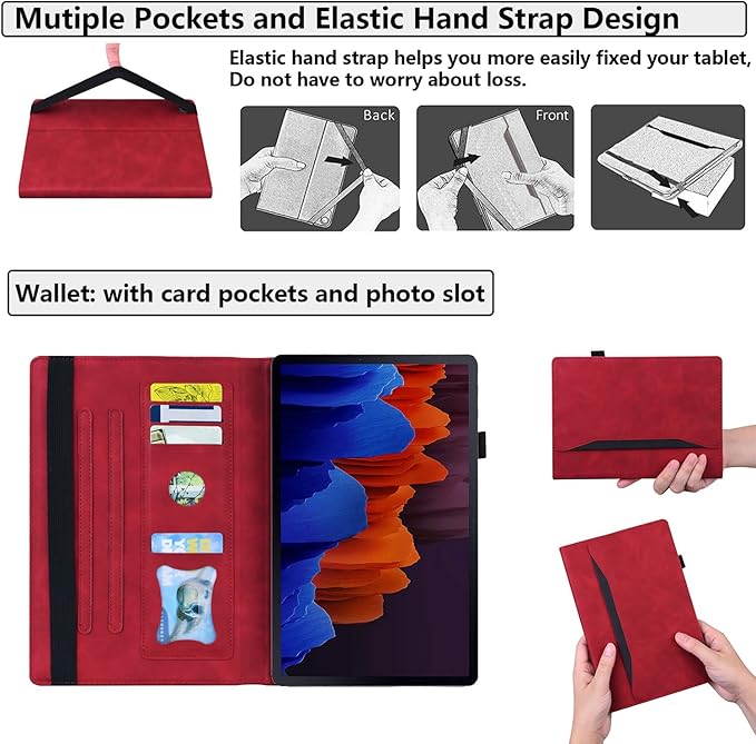12.4 Inch Case for Samsung Galaxy Tab S8 Plus/S8+ 2022/S7 FE 2021/Tab S7 Plus/S7+ 2020 (SM-X800/T730/T970) with S Pen Holder Pocket &amp [Auto Wake/Sleep] Folding Stand PU Leather Cover Red
