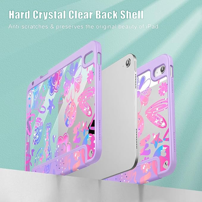 Tuiklol Case for iPad 11 inch (A16 Chip) 2025 Gen 11th / iPad 10.9 inch 2022 10th Gen Buit in Pencil Holder with Shockproof Cover Clear Transparent Back Shell Auto Wake/SleepFun Emotions Purple