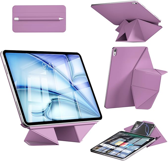 KenKe Case for iPad Air 11 inch M4/M3/M2 (2026/2025/2024) iPad Air 5th/4th Gen 10.9 Inch (2022/2020) Pro 11 1st (2018) with Pencil Holder Convenient Magnetic Attachment 6+View Angles Purple