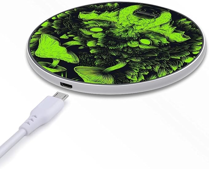 Wolf Glowing Neon Mushrooms Phone Charger Magnetic Charging Pad Anti-Slip with USB Cable