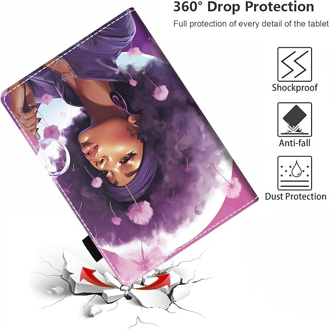 Case for Amazon Fire HD 10 &amp 10 Plus Tablet 10.1 (13th/11th Generation 2023/2021 Release) Slim PU Leather Stand Cover with Card Slot &amp Auto Wake/Sleep Purple Hair Hairstyle African America