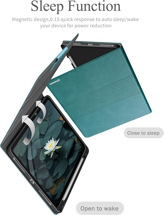 auaua Case for iPad Pro 12.9 6th/5th/4th/3rd Generation 2022/2021/2020/2018 Slim Durable Leather Stand Cover with Pencil Holder Auto Sleep/Wake (Green)