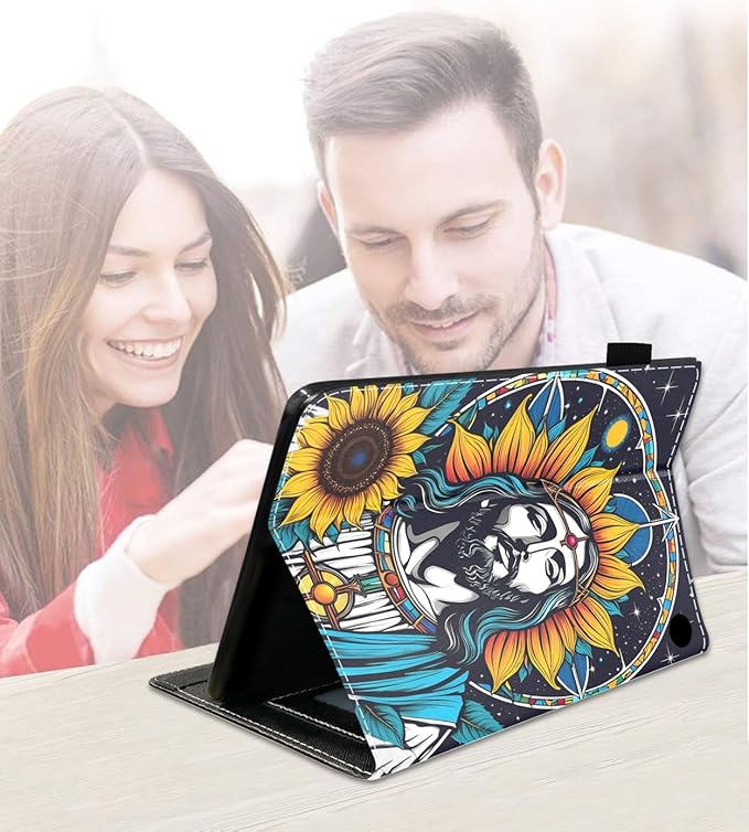 Case for Amazon Fire HD 10/HD 10 Plus Tablet 10.1 (13th/11th Generation 2023/2021 Release) Slim PU Leather Cover with Card Slot &amp Auto Wake/Sleep Christian Jesus Sunflower