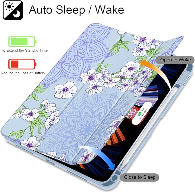 Mektron Case for 2026 iPad Air 13 inch M4 Cover Compatible 2025 iPad Air 13 inch M3 2024 iPad Air 13 inch M2 with Pencil Holder Shockproof Clear Shell Blossom Sakura-Blue