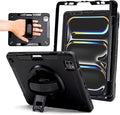 ZAGG Rugged Tablet Case for iPad Pro 11-inch (M5)/ Pro 11-inch (M4) - Protective 360° Rotating Hand Strap Integrated Kickstand Drop-Proof Ideal for Business Warehouse and Field Use Black