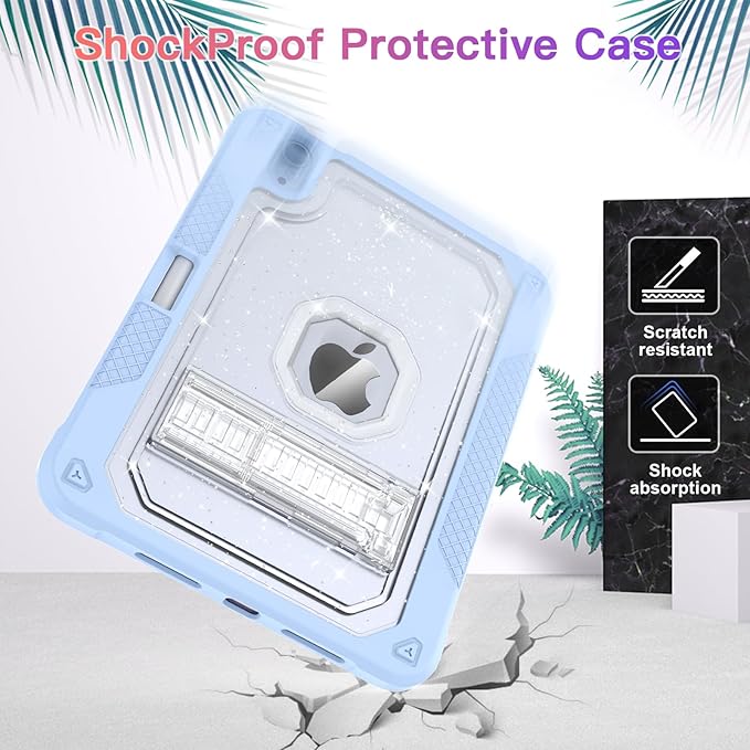 Case for iPad mini A17 Pro for iPad mini 7th/6th Generation Case 8.3 inch 2024/2021 with Pencil Holder/Stand Slim Cover for i Pad Mini 7/6 (Clear Glitter/SkyBlue)