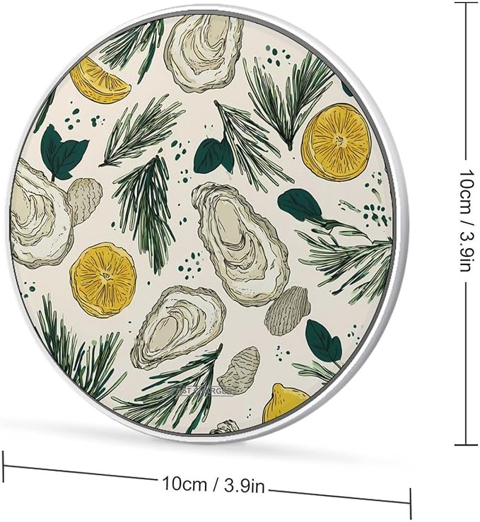 Oysters Shells Lemon Rosemary Phone Charger Magnetic Charging Pad Anti-Slip with USB Cable
