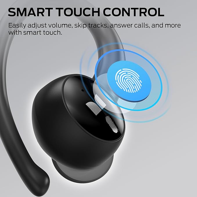 Monster N-Lite 216 Wireless Earbuds Sports Earbuds with Earhooks Noise Cancelling Headset Stereo Deep Bass Over Ear Buds 48H Playtime IPX6 Waterproof Earphones for Sports/Running/Workout（Black）