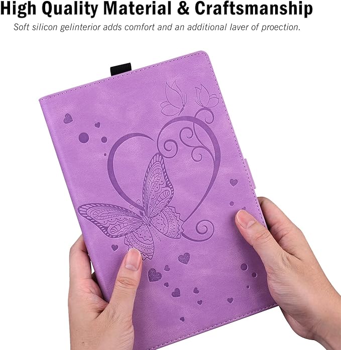 Case for Fire HD 10 Tablet 9th/7th/5th Generation 2019/2017/2015 Release Multiple Angles Viewing Stand Cover Soft TPU Back Cover with Pen Holder and Auto Wake/Sleep Purple