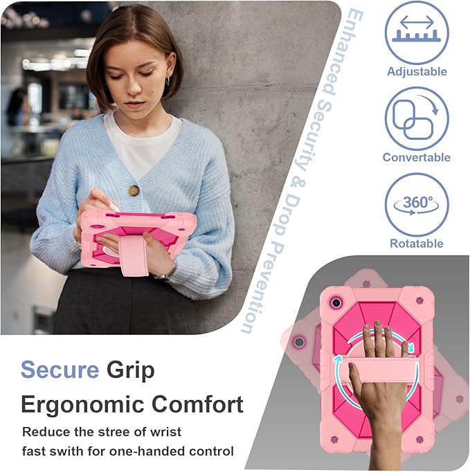 for Samsung Galaxy Tab A11 Plus/A9+ Case 2025/2023 11 Inch Rugged Galaxy Tab A11+ Case Samsung A9 Plus Tablet Cover with 360 Rotating Stand Hand Strap Shoulder Strap Screen ProtectorRosePink