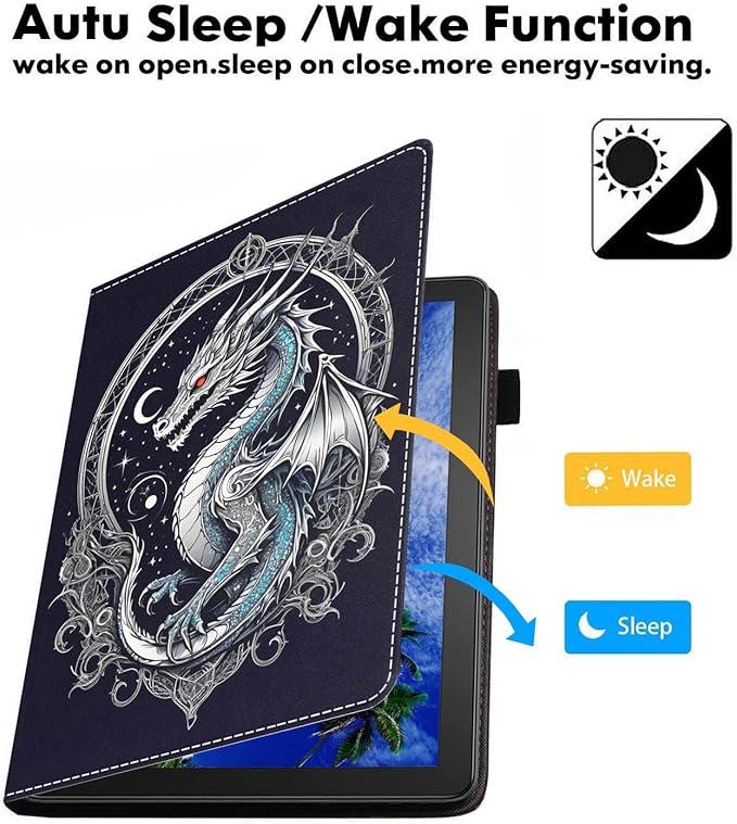 Case for Amazon Fire HD 10/HD 10 Plus Tablet 10.1 (13th/11th Generation 2023/2021 Release) Slim PU Leather Cover with Card Slot &amp Auto Wake/Sleep Dragon