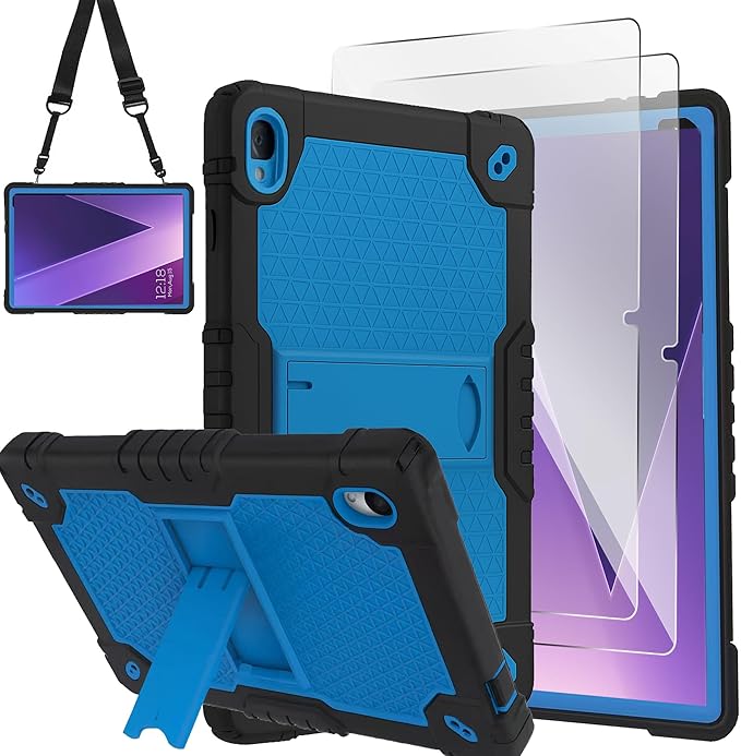 Case for Pritom Tab 10 Lite Tablet/TECLAST P26T/TECLAST P25T/Wetap M10 10.1 inch Tablet Shockproof Firendly Case Built in Kickstand Shoulder Strap with Screen Protector (Black/Blue/2 PCS)