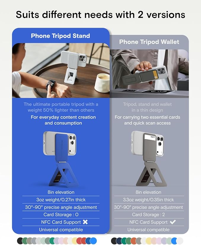 MOFT Phone Stand Magnetic Phone Tripod Stand Stain-Resistant MOVAS Leather &amp Angle Adjustment &amp Strong Magnets Tripod for iPhone 17/16/15/14/13/12 (Included Metal Ring)-Sapphire