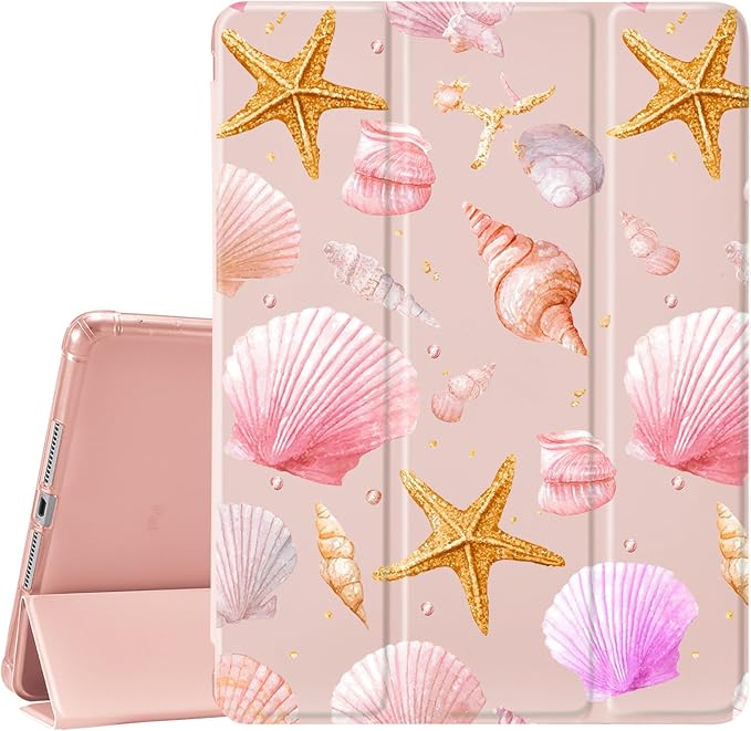 JOYLAND Conch Shell Case for iPad 10th Generation Case 10.9 inch/iPad (A16) 11th Generation 11 Inch 2025 with Pencil Holder-Trifold Stand Protective Cover with Soft TPU BackPink