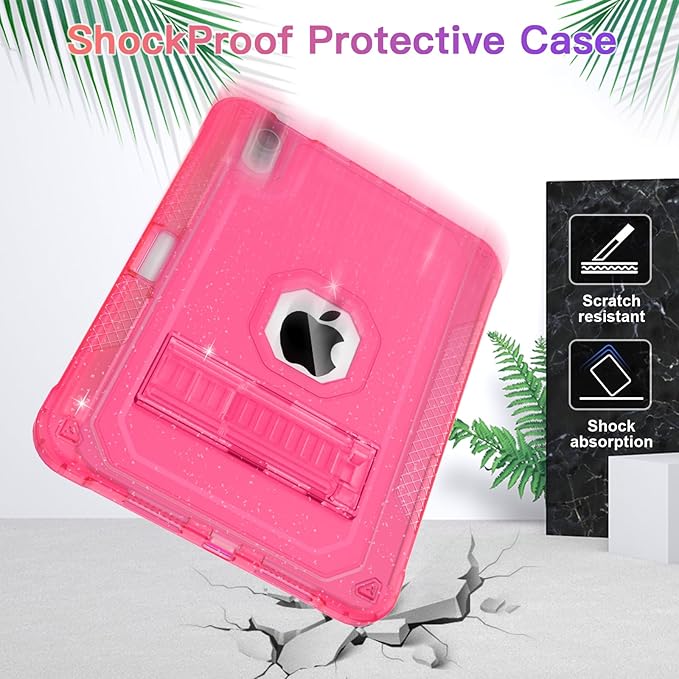 Case for iPad mini A17 Pro for iPad mini 7th/6th Generation Case 8.3 inch 2024/2021 with Pencil Holder/Stand Slim Cover for i Pad Mini 7/6 (Translucent Glitter Hot Pink)