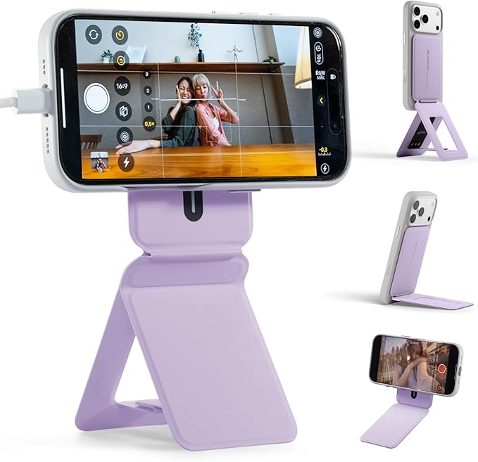 MOFT Phone Stand Magnetic Phone Tripod Stand Stain-Resistant MOVAS Leather &amp Angle Adjustment &amp Strong Magnets Tripod for iPhone 17/16/15/14/13/12 (Included Metal Ring)-Peony