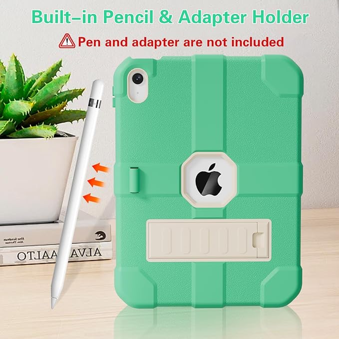 Case for iPad (A16) 11th Generation 11 Inch 2025 / iPad 10th Generation 10.9 Inch 2022 Rugged Heavy Duty Protective Cover [Built-in Pencil Holder ] for iPad 11/10 Gen (LightGreen)