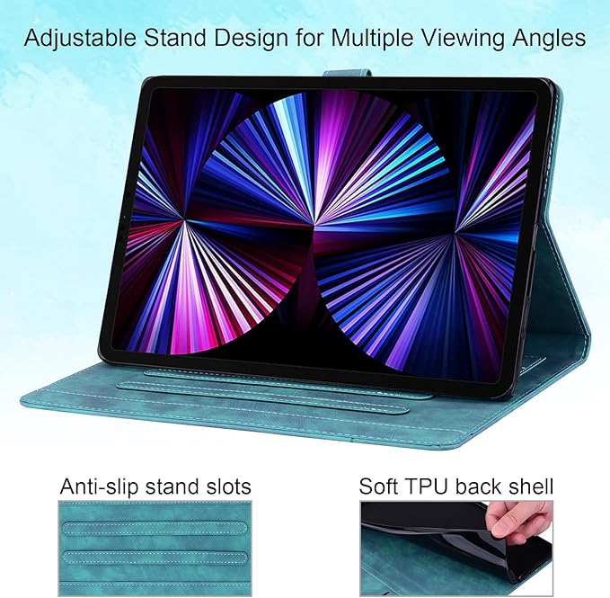 Case for Samsung Galaxy Tab S10 FE+/S10 FE Plus 13.1 Inch 2025 (SM-X620/SM-X626B) with Pencil Holder/Pockets Folio Stand Embossed Cherry Blossom PU Leather Magnetic Wallet Cover Green Cat