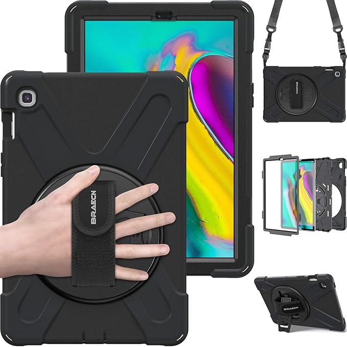 BRAECN for Samsung Galaxy Tab S5e Case 10.5 inch 2019 Heavy Duty Shockproof Case with 360 Rotating Kickstand/Hand Strap&ampShoulder Strap for Galaxy Tab S5e 10.5‘’ Tablet SM-T720/SM-T725-Black