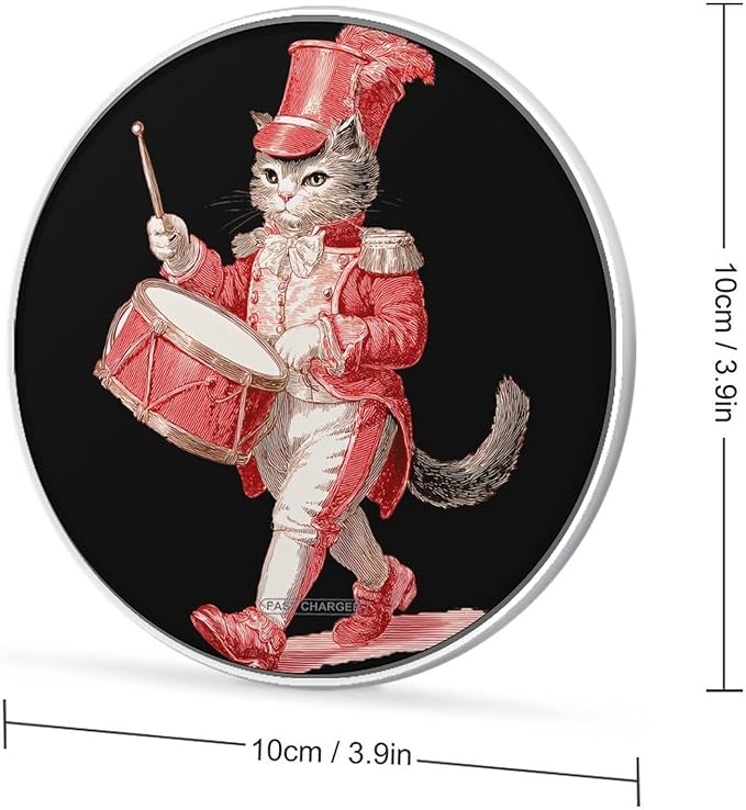 Vintage Cat Band Drum Drummer Phone Charger Magnetic Charging Pad Anti-Slip with USB Cable