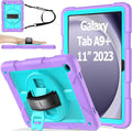 AVAWO Case for Samsung Galaxy A9+ Plus 11 inch 2023 with 360° Swivel Handle Strap Cover with Lanyard Teal+Purple