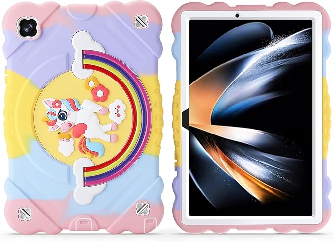 XZC Case for Samsung Galaxy Tab A9+/ A9 Plus Case 11 2023 (SM-X210/X216/X218) Unicorn Heavy Duty Shockproof Protective Case with Stand/Shoulder Strap for Kids Girls Women (Rainbow)