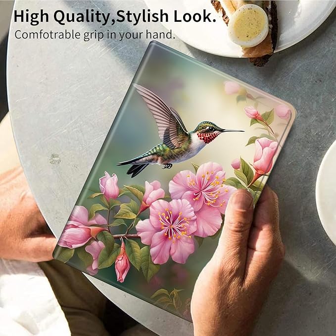 Case for Samsung Galaxy Tab S8 Plus 2022/S7 FE 2021/S7 Plus 2020 12.4 InchPU Leather Slim Standing Smart Cover with S Pen Holder+Auto Wake/SleepBirds Pink Flowers