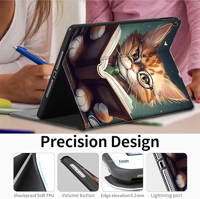 Case for All-New Amazon Fire HD 8 &amp 8 Plus Tablet (12th Generation/10th Generation 2024/2022/2020) 8PU Leather Slim Standing Smart Cover Case with Auto Sleep/WakeReading Cat