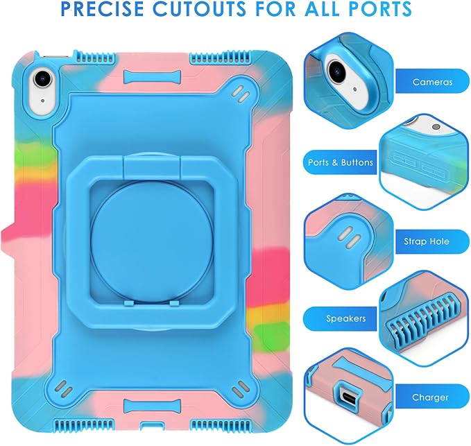 DETUOSI Case for iPad (A16) 11th Generation 11 Inch 2025 Shockproof Cover with 360°Rotatable Stand &amp Shoulder Strap Heavy Duty Case for iPad 10th Gen 10.9 Inch Camouflage Blue