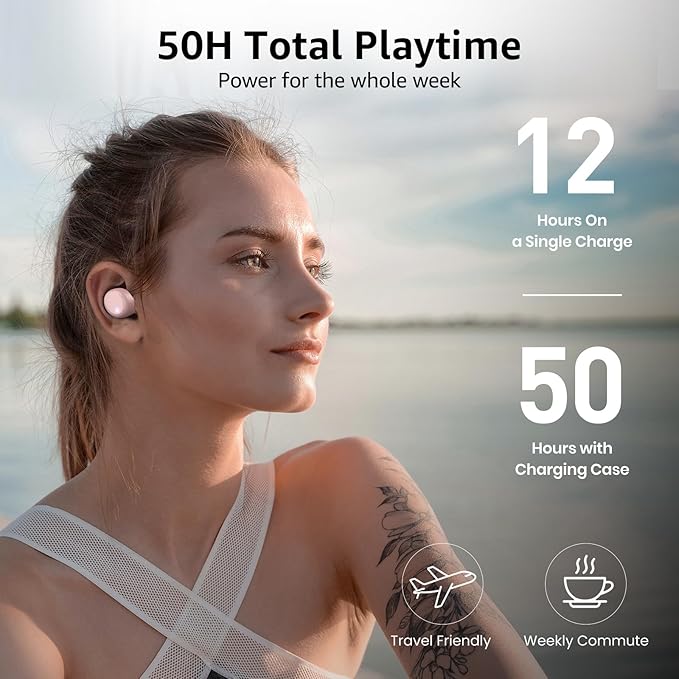 TOZO T6 Wireless Earbuds Bluetooth 5.3 Ear Buds Stereo Sound in Ear Headphones 50 Hours Playtime Wireless Charging Case APP Customizable EQs IPX8 Waterproof Earphones