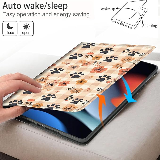 Bxgolkgd Tablet Case for iPad 10.5 Inch (iPad Air 3rd 2019/iPad Pro 2017)Shockproof Stand Cover with Heat DissipationAuto Wake/Sleep FunctionDog Paw Prints and Plum Blossoms