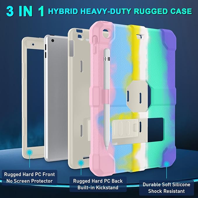 Case for iPad 9th/8th/7th Generation 2021/2020/2019(10.2 inch) Heavy Duty Shockproof Rugged Protective 10.2 Cover with Built-in Stand for iPad 9 8 7 Gen(White+Color)