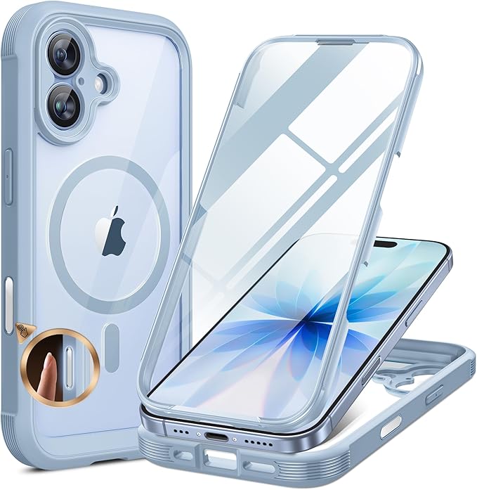 Miracase for iPhone 17 Case 6.3'' Full-Body Military Grade Drop Protection Outdoor Phone case with Built-in Glass Screen &ampCamera ControlEasy InstallationNo GapCompatible with MagSafeLight Blu