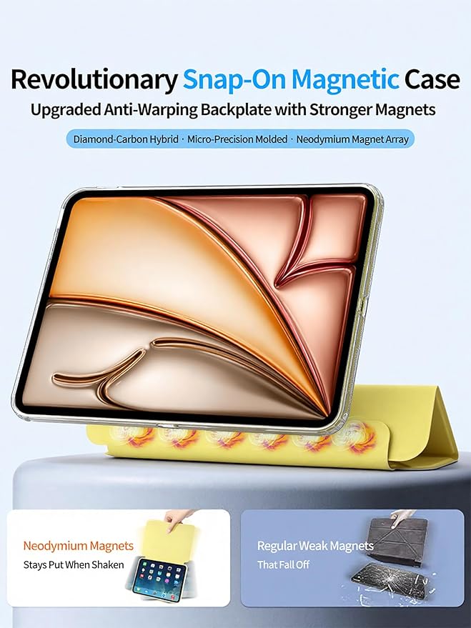 for iPad (A16) 11th/10th Generation Case(2025/2022) - Magnetic Detachable Portrait/Landscape Stand Cover with Hard Shell Back5 Standing AnglesAuto Wake/Sleep Slim &amp LightYellow