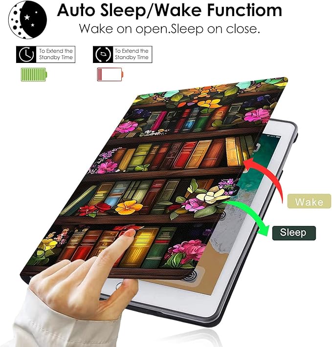 Compatible with iPad Air 13 inch Case (M3 2025 /M2 2024)/12.9 inch Case (6th/5th/4th/3rd 2022/2021/2020/2018) with Pencil HolderAuto Wake/Sleep Protect CoverFloral Library