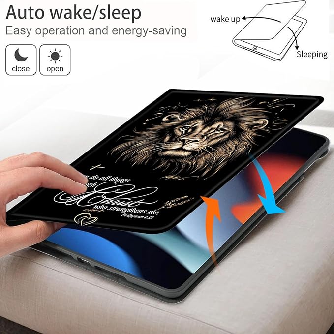 Bxgolkgd Tablet Case for Amazon Fire HD 10/10 Plus(13th/11th Generation) 10.1 InchShockproof Stand Cover with Heat DissipationAuto Wake/Sleep FunctionChristian Lion Bible Verse